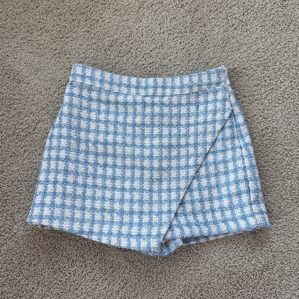 Blue and White tweed skort